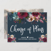 Weddenschap Datum uitstel Burgundy Navy Floral Aankondigingskaart (Voorkant / Achterkant)