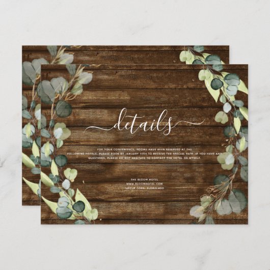 Weddenschap Details Eucalyptus Greenery Rustic Woo Kaart (Voorkant / Achterkant)