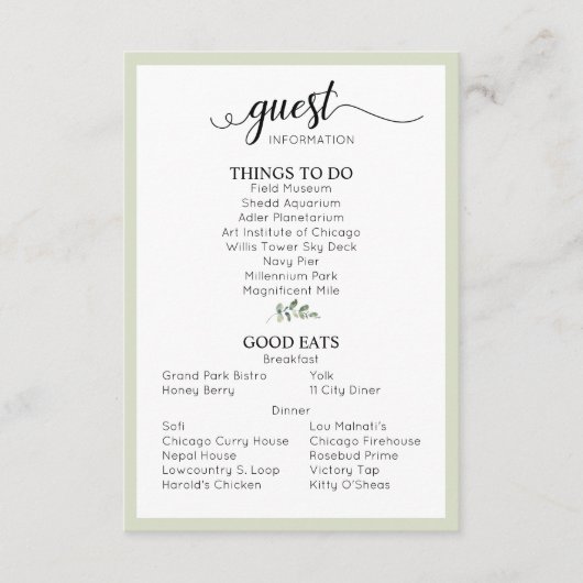 Weddenschap Details gastinformatie pagina groen Informatiekaartje (Voorkant)