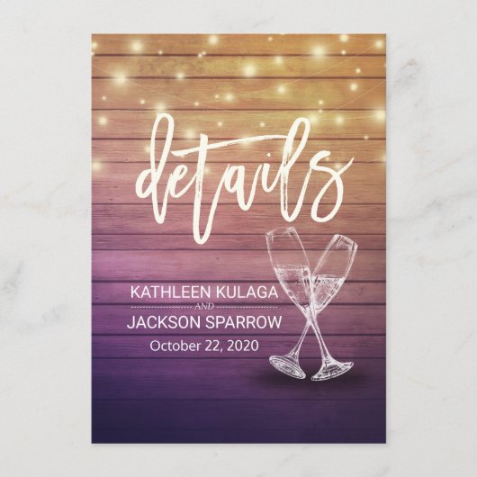 Weddenschap Details Informatie Champagne Glasses W Informatiekaartje (Voorkant)