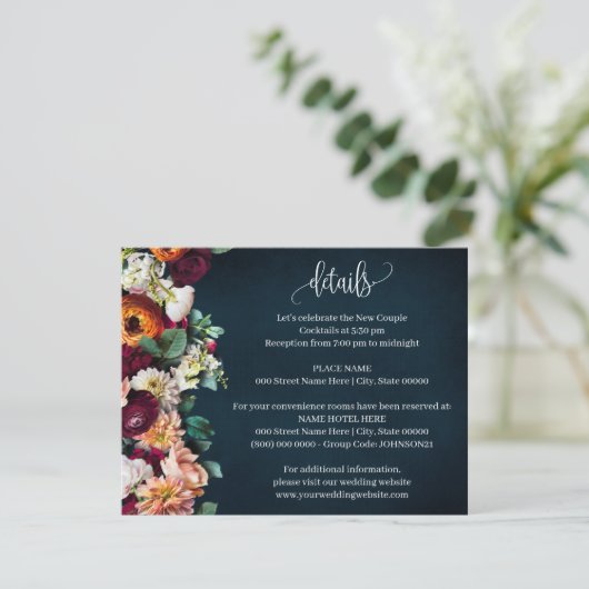 Weddenschap Details Wine Navy Burgundy Enclosure C Informatiekaartje (Staand voorkant)