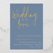 Weddenschap: Dusty Blue & Gold Designer Wedding Folie Uitnodiging (Voorkant)