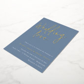 Weddenschap: Dusty Blue & Gold Designer Wedding Folie Uitnodiging (Gedraaid)