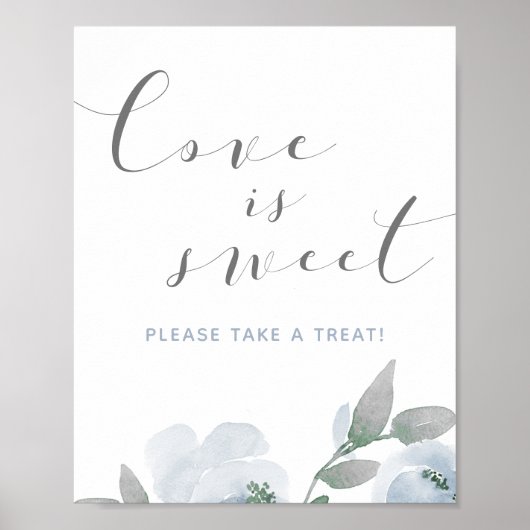 Weddenschap Dusty Blue Waterverf Love is Sweet Sig Poster (Voorkant)
