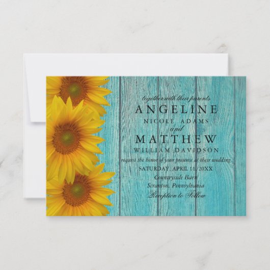 Weddenschap - Elegant Blue Rustic Sunflower Kaart (Voorkant)