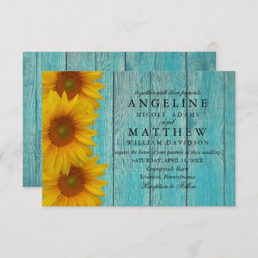 Weddenschap - Elegant Blue Rustic Sunflower Kaart (Voorkant / Achterkant)