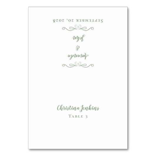 Weddenschap Elegant Calligraphy Sage Green Place C Kaart (Voorkant)