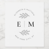 Weddenschap Elegant Chic Modern Simple Chic Monogr Wijn Etiket (Enkel label)