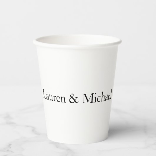 Weddenschap Elegant Minimalist Black White Names Papieren Bekers (Voorkant)