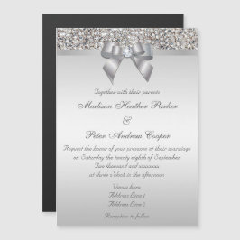 Weddenschap Faux Silver Sequins Bow Magnetische Uitnodiging
