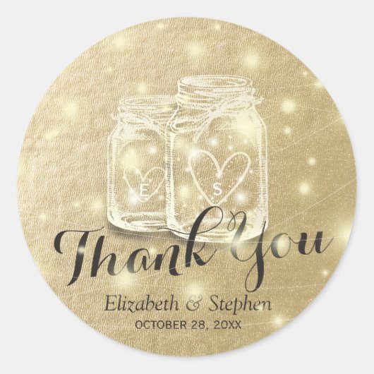 Weddenschap Favor Bedankt Mason Jar & String Light Ronde Sticker (Voorkant)
