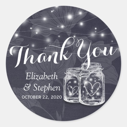Weddenschap Favor Bedankt Mason Jars & String Ligh Ronde Sticker (Voorkant)