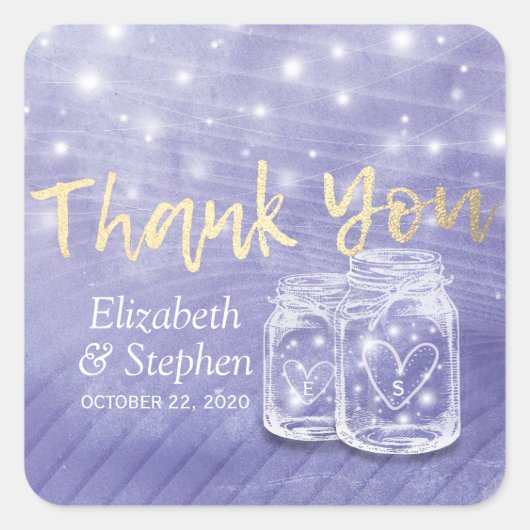 Weddenschap Favor Bedankt Mason Jars & String Ligh Vierkante Sticker (Voorkant)