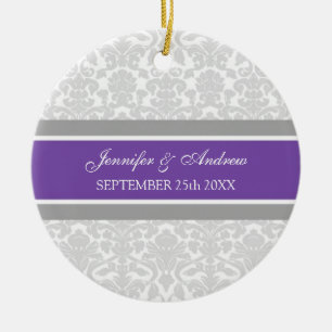 Weddenschap Favor Gray Plum Damask Keramisch Ornament