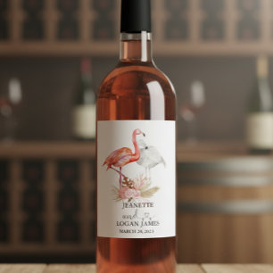 Weddenschap Favor Tropical Flamingo Boho Waterverf Wijn Etiket
