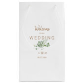 Weddenschap Favor White & Gold Monogram Foliage Klein Cadeauzakje (Achterkant)
