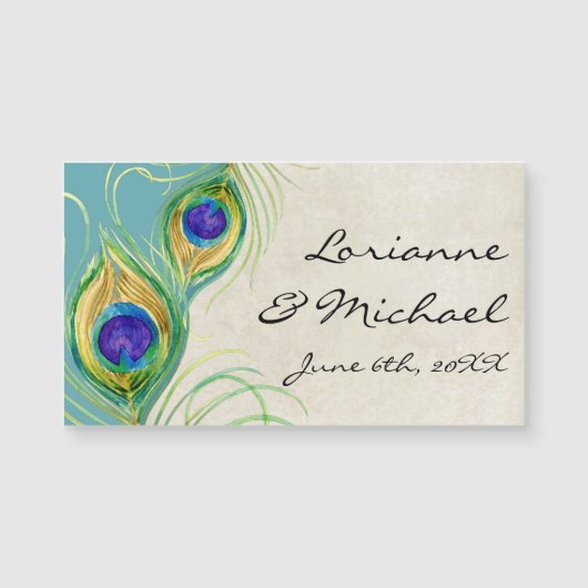 Weddenschap Favors Reception Peacock Feathers aqua (Voorkant)