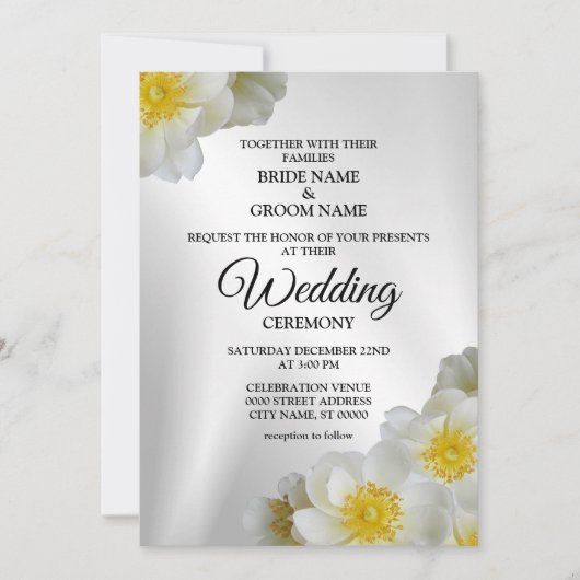 Weddenschap Floral White Yellow Silver Elegant Rus Kaart (Voorkant)