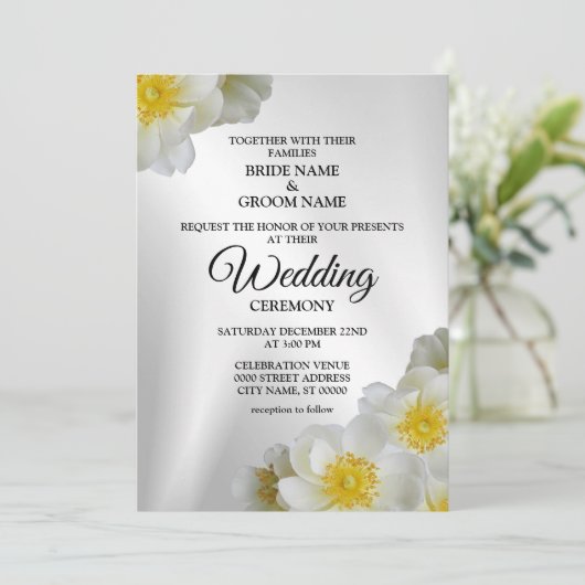 Weddenschap Floral White Yellow Silver Elegant Rus Kaart (Staand voorkant)