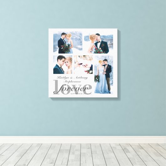 Weddenschap FOREVER LOVE Foto Collage Aangepaste k Canvas Afdruk (Insitu (Houten vloer))