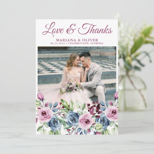 Weddenschap Foto's en Bedankt Kaart Navy Blue Wine (Staand voorkant)