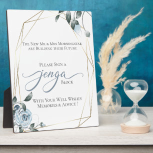 Weddenschap Gastboek Jenga Piece Dusty Blue Floral Fotoplaat