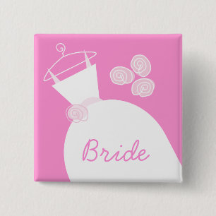 Weddenschap Gewn Roze plein van de 'Bride' Vierkante Button 5,1 Cm