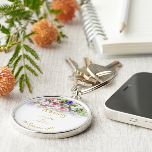 Weddenschap Gift - Bride met kleurrijke bruiloft Sleutelhanger (Zijkant)