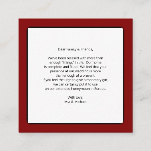 Weddenschap goed geldcadeautjes informatiekaartje (Voorkant)