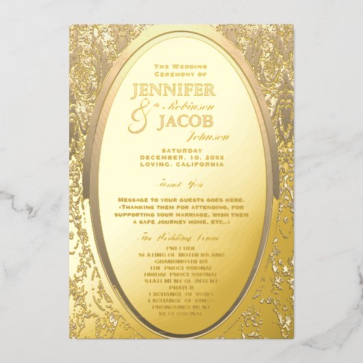 Weddenschap Gold Foil Modern Wedding Programme Folie Uitnodiging (Voorkant)