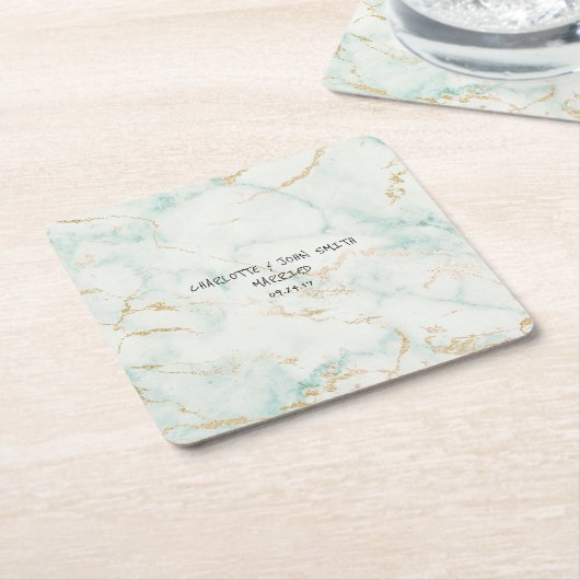 Weddenschap Gold Marble Mint Green Onderzetters (Schuin)