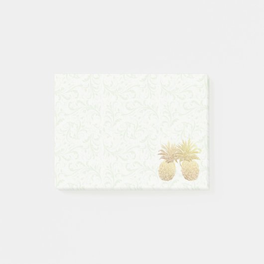 Weddenschap Gold Pineappel Couple Damask Paper Post-it® Notes (Voorkant)