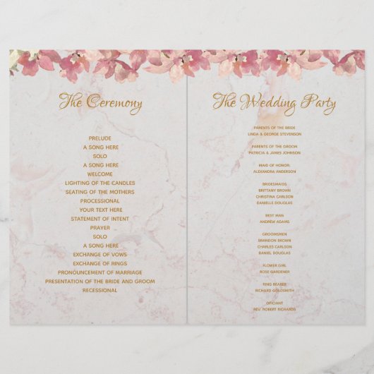 Weddenschap Gold Pink Orchids Marble Geometric (Achterkant)