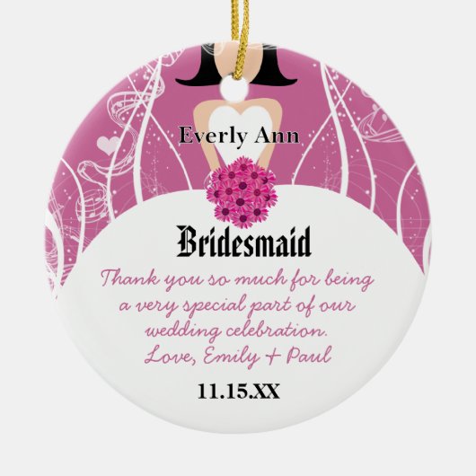Weddenschap Gown Bridesmaid Weddenschap met Kerstm Keramisch Ornament (Voorkant)