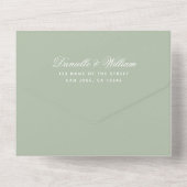 Weddenschap Green Elegant Script Calligraphy RSVP All In One Uitnodiging (Achterkant)