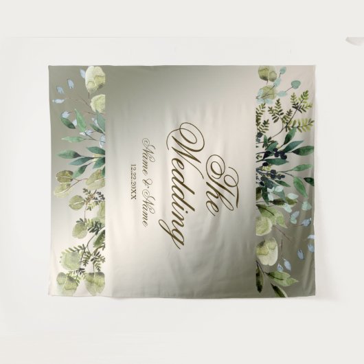 Weddenschap Green Leaves Golden Bronze Elegant Wandkleed (Voorkant (horizontaal))