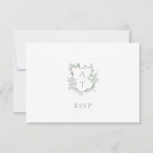 Weddenschap Groen Script Crest Monogram RSVP-kaart Kaart (Achterkant)