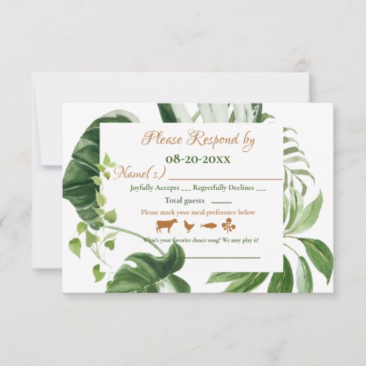 Weddenschap Groene Monstera laat Lijst Waterverf RSVP Kaartje (Voorkant)