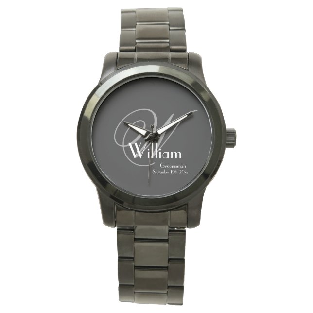 Weddenschap Groomsman Gift Modern Monogram Cool Bl Horloge (Voorkant)