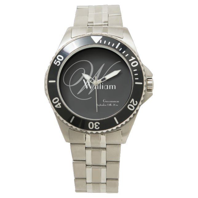 Weddenschap Groomsman Gift Monogram Modern Cool Sp Horloge (Voorkant)