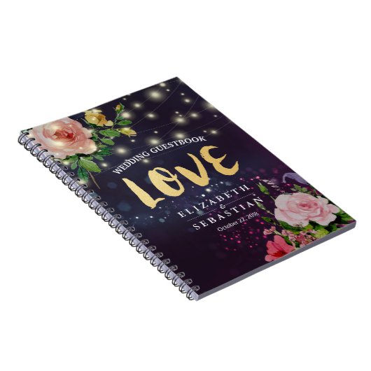 Weddenschap Guestbook Chic Floral Paars Sparkle Li Notitieboek (Rechterzijde)