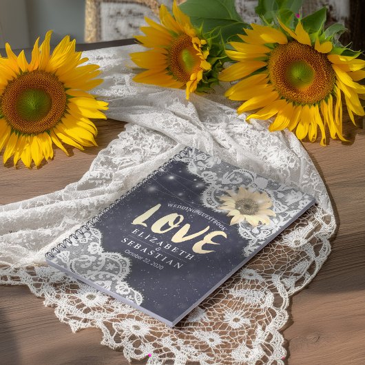 Weddenschap Guestbook Lace Sunflower String Lights Notitieboek