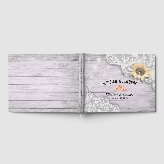 Weddenschap Guestbook Lace Sunflower Wood String L Gastenboek (Volledig)