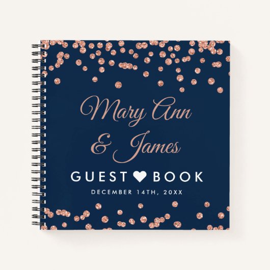 Weddenschap Guestbook Roos Gold Glitter Confetti m Notitieboek (Voorkant)