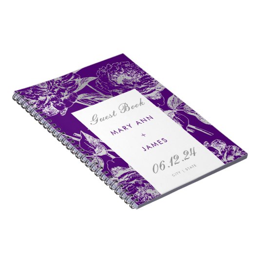 Weddenschap Guestbook Simple Floral Silver Paars Notitieboek (Rechterzijde)