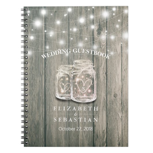Weddenschap Guestbook Wood Chic Mason Jar String L Notitieboek (Voorkant)