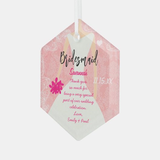 Weddenschap Gündesmaid Kies achtergrondkleur Glas Ornament (Voorkant links)