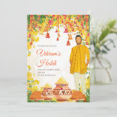 Weddenschap Haldi uitnodigingen en Indiase trouwka (Staand voorkant)