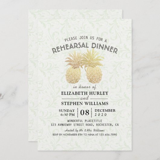 Weddenschap Hand Dinner Chic Gold Foil Pananas Kaart (Voorkant / Achterkant)