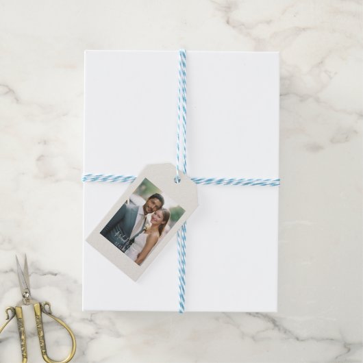 Weddenschap Handgeschreven Bedankt 1 Foto Cadeaulabel (Met Touw)